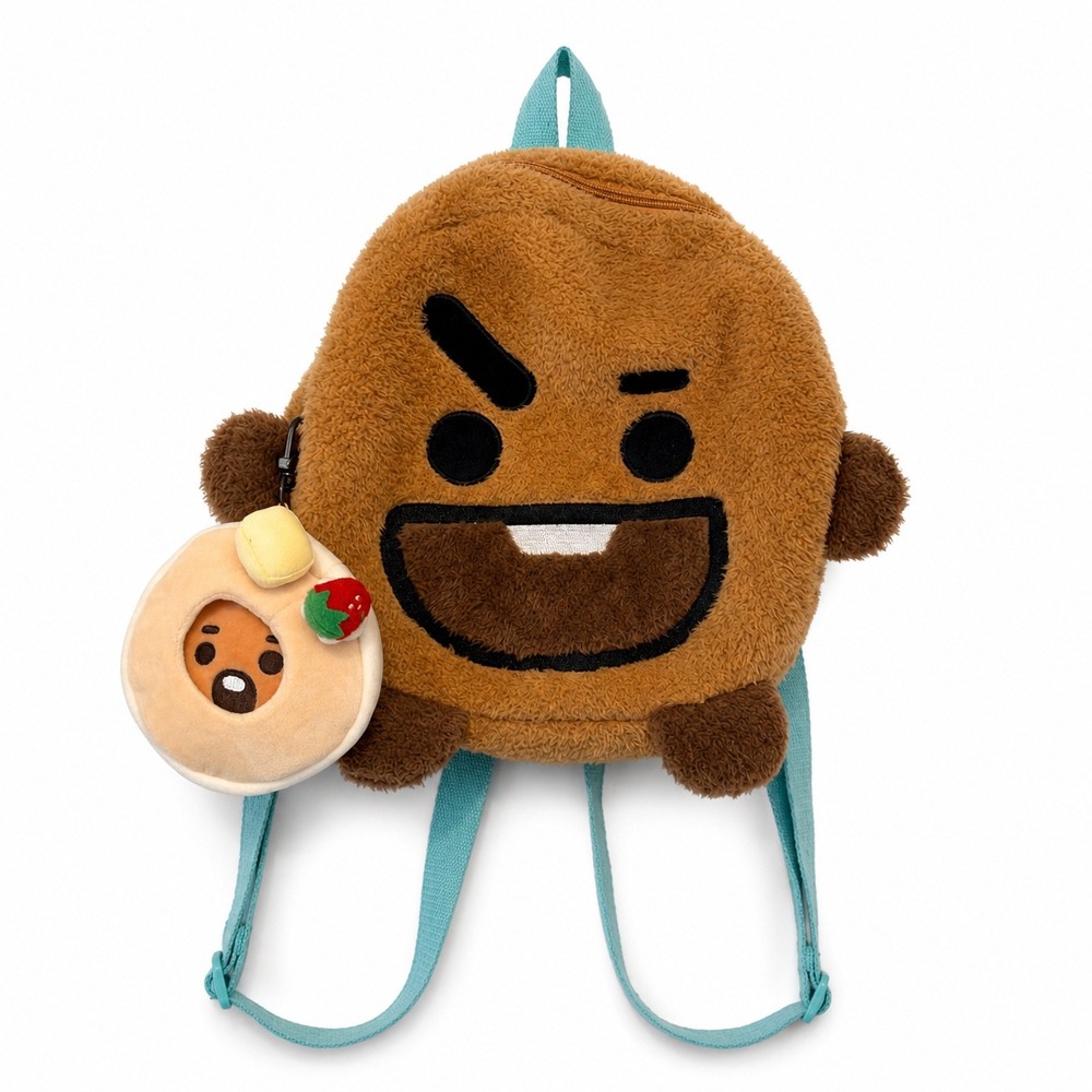 BT21 Shooky Plush Backpack Miniso Brown Fuzzy Bag with Sweet Things pancake BT21